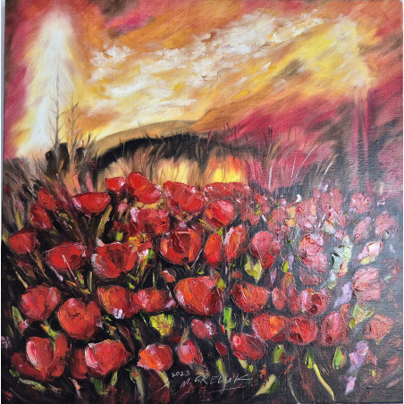 Obraz Olejny 52 x 52"Maki na słonecznym polu"Autor: M. Greluk 2023
kod: 259MG