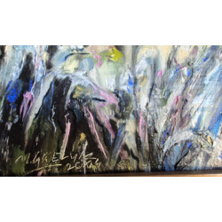 Obraz Olejny 34 x 44"Biały kwiat z chabrami"Autor: Mirosław Greluk 2014
