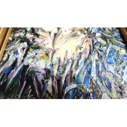 Obraz Olejny 34 x 44"Biały kwiat z chabrami"Autor: Mirosław Greluk 2014