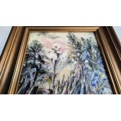 Obraz Olejny 34 x 44"Biały kwiat z chabrami"Autor: Mirosław Greluk 2014