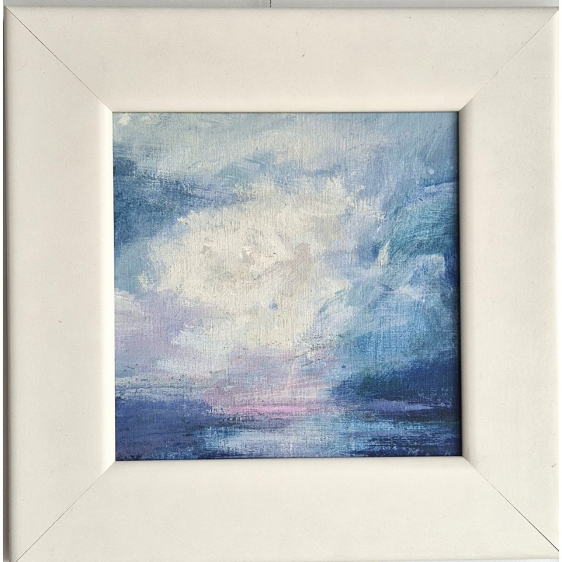 Akryl na płycie 21 x 21 "Płomienisty zachód nad morzem" Autor: M. Drabarek 2022 KOD: 445MD