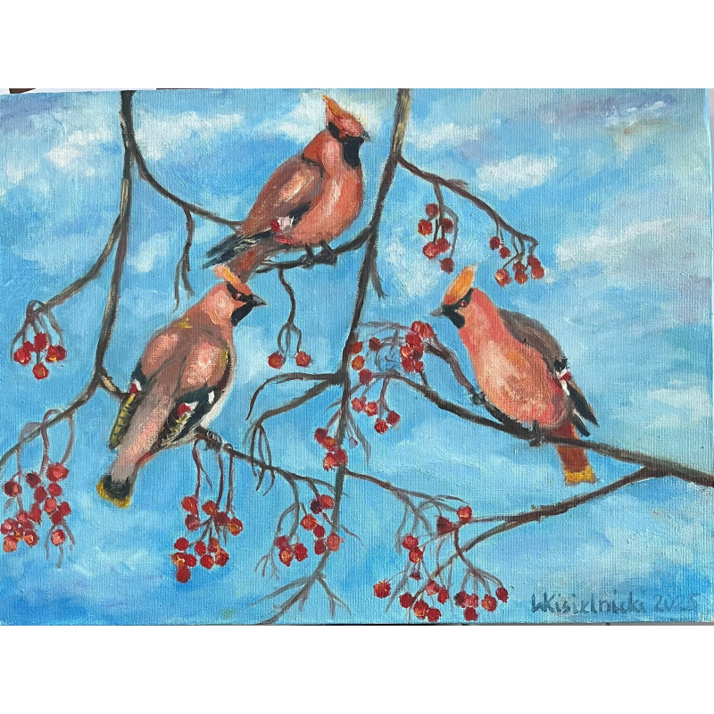 Obraz Olejny 30 x 40 "Jemiołuszki" Autor: W. Kisielnicki 2025 KOD: 546WK
