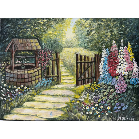 Akryl na płótnie 30 x 40 "Pejzaż wiosenny ze studnią" Autor: M. Ratyńska 2026